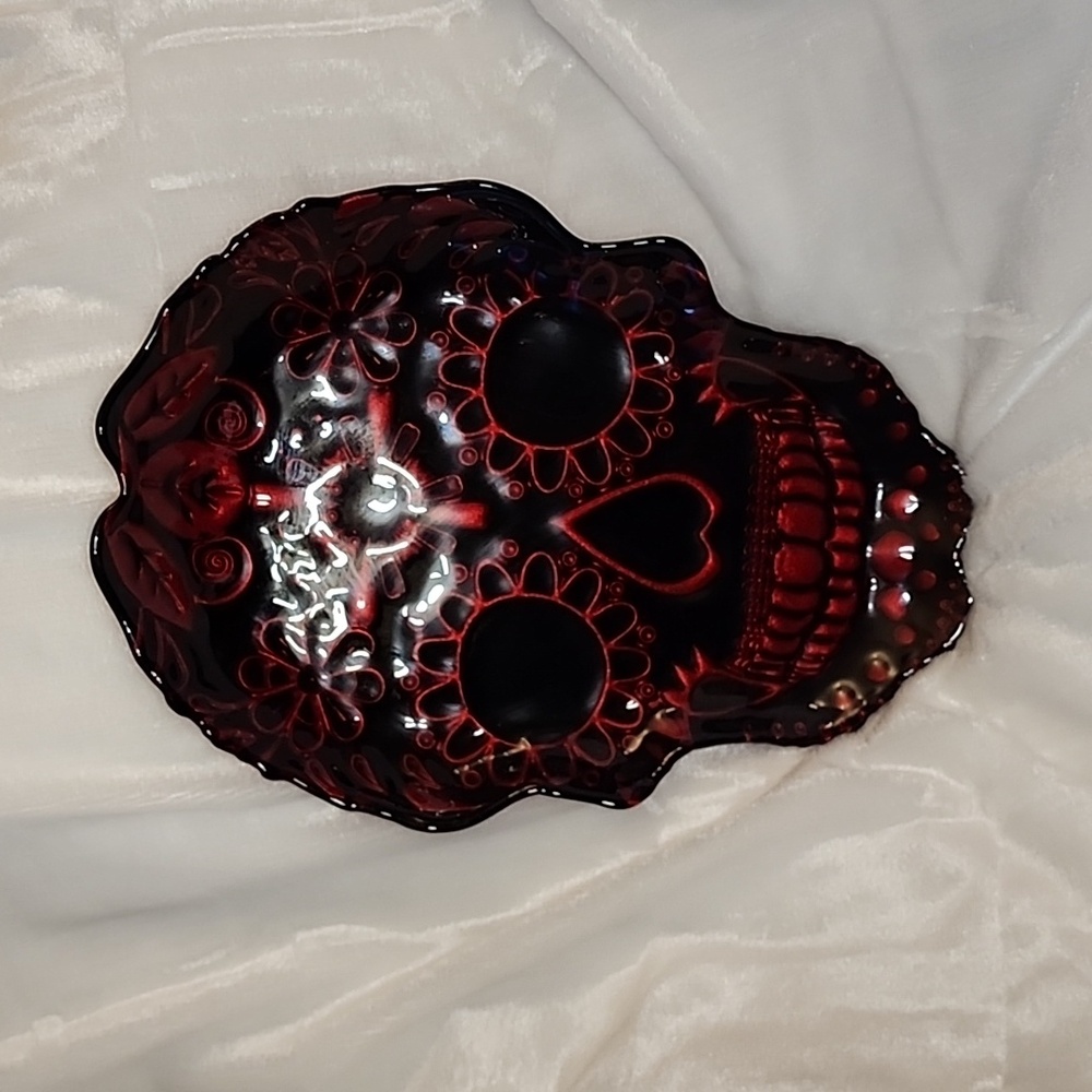 💀 Red & Black Skull Glass Plate 💀